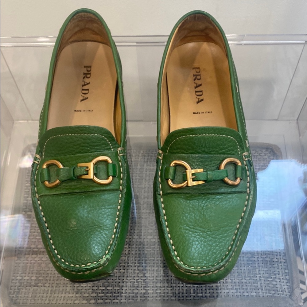 Prada Women’s Daino Leather Driving Shoe Green 37.5